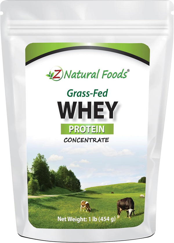 Z Natural Foods Grass-Fed Whey Protein Powder, Unflavoured, 100% Pure, Gluten-Free, 1 lb