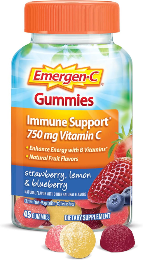 Emergen-C 750mg Vitamin C Gummies for Adults - Immune Support, Gluten Free, Strawberry, Lemon, Blueberry - 45 Count