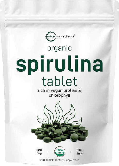 Micro Ingredients Organic Spirulina Supplement, 3000MG Per Serving, 720 Tablets (4 Month Supply), Non-GMO