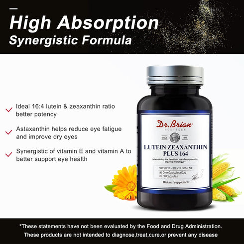 Dr. Brian Eye Vitamins Lutein & Zeaxanthin Capsule, 16mg Lutein, 4mg Zeaxanthin, 5mg Astaxanthin, Vision Health
