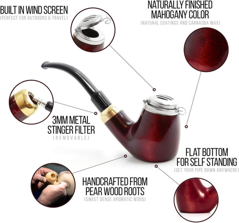 Mr. Brog Full Bent Smoking Tobacco Pipe - Model No: 21 Old Army Mahogany - Hand Made Pear Wood Roots
