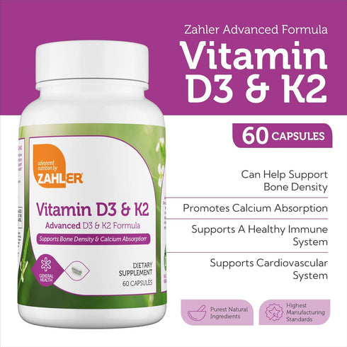 Zahler Vitamin D3 5000 IU K2 - Advanced Vitamin D3 K2 Formula for Bone Density & Calcium Absorption - Kosher Vegetarian