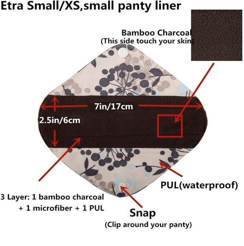 5 XS Panty Liners and 1 Wet Bag, Reusable Washable Cloth Menstrual Pads (Deers, XS Panty Liners)