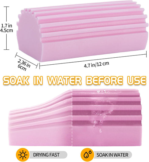 Damp Clean Duster Sponge, 4 Pack Reusable Magic Eraser for Household Cleaning Blinds, Glass, Baseboards (Pink)