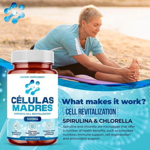 AFA Stem Cell Supplements 500mg - 60 Caps for Natural Antiaging & Longevity Properties, Boosts Immunity, Reduces Joint
