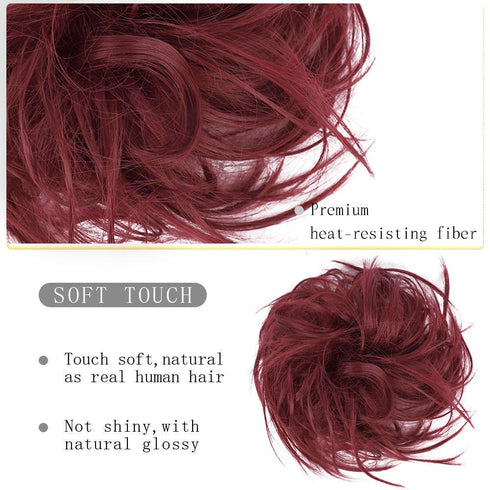 HMD Tousled Updo Messy Bun Hairpiece - Synthetic Hair Extensions with Elastic Rubber Band for Women