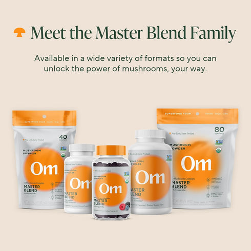 Om Master Blend Organic Mushroom Powder 3.17 oz (40 Servings) with 10 Mushrooms & Ashwagandha for Immunity