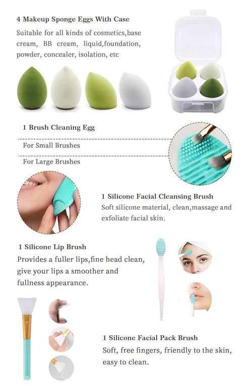Koccido Makeup Brushes - 30 Pcs Makeup Kit, Foundation & Eyeshadow Brushes Set (Green)
