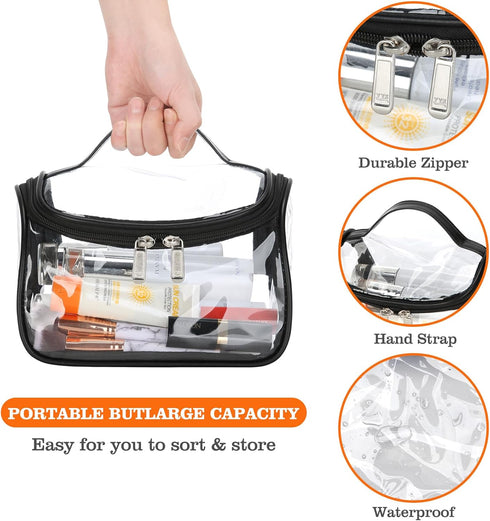 HAOGUAGUA Heavy Duty Clear Cosmetic Bag, Waterproof Transparent Travel Makeup Organizer Bag (Black)