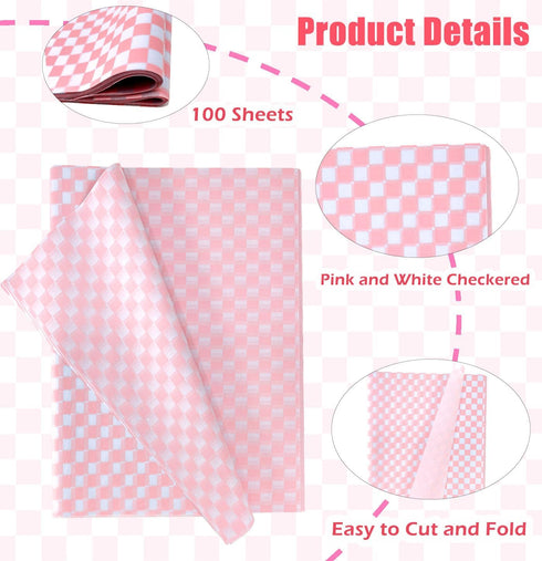 MUNILAIL 100 Sheets Checkered Tissue Paper 14 x 20 Inches Pink and White Tissue Paper for Gift Bags Bulk Wrapping Paper Gift Paper Tissue for Birthday Gift Packing Crafts by MUNILAIL