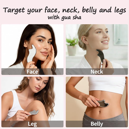 isork Gua Sha Tool for Face & Body with Big Size Stainless Steel Lymphatic Drainage Massager, Jawline Sculpting, & Skin