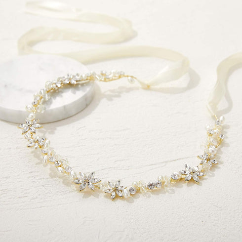 SWEETV Gold Flower Girl Headpiece, Crystal Floral Girls Headband for Wedding, Birthday Party, Photography