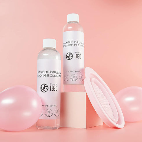 JEGO Makeup Brush Cleaner Solution, Hypoallergenic Plant-Based Liquid Cleanser, 8 Oz (1 Bottle + Bowl)