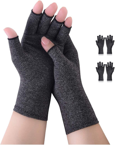 Donfri 2 Pairs Arthritis Compression Gloves - Pain Relief for Women Men, Fingerless for Typing and Work (Grey, M)