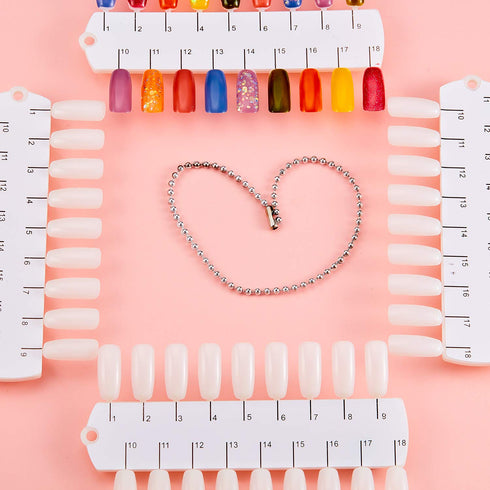 Maitys 6 Sets 216 Tips Double Layer Nail Color Display Card, Plastic Nail Polish Sample Display with Chain