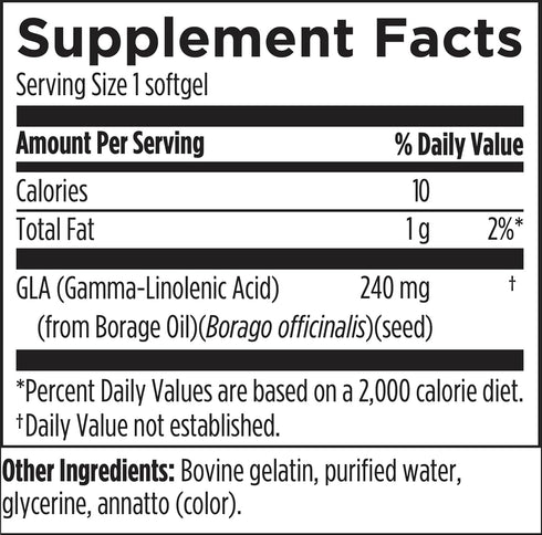 Designs for Health GLA Softgels - Borage Oil Pills, 240mg Gamma Linolenic Acid, 60 Softgels