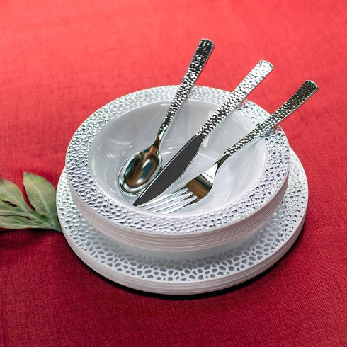 VeZee 160 Tablesettings Pack 80 40 40 |1 Pack Pcs Disposable Extra Heavyweight Silver Plastic Silverware.Lillan One