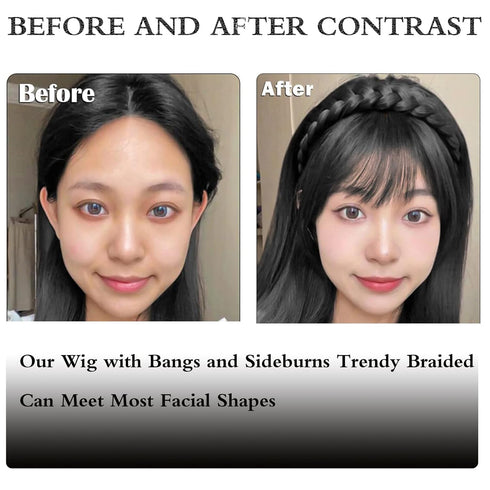 Wig with Bangs and Sideburns, Trendy Braided Headband Hair Accessories for Women, Braid Headband Hair Extensions