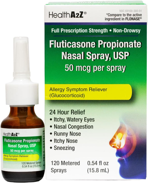 HealthA2Z Fluticasone Propionate Nasal Sprays, 24 Hour Allergy Relief,120 Sprays, 0.54 fl