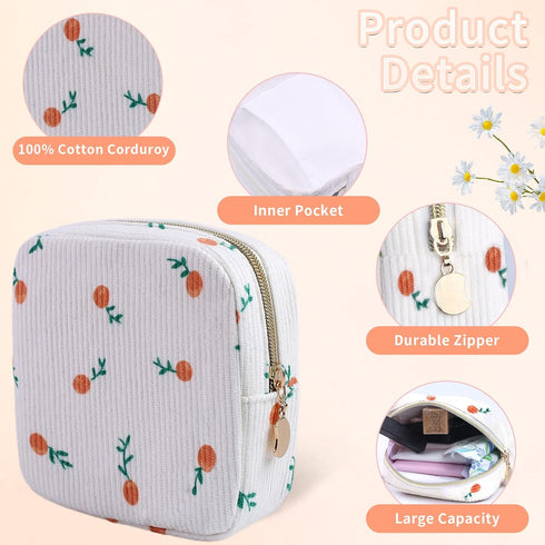 Teircno 2-Pack Period Bag for Women Girls, Portable Corduroy Sanitary Napkin Storage Bag Period Pouch Small Coin Purse