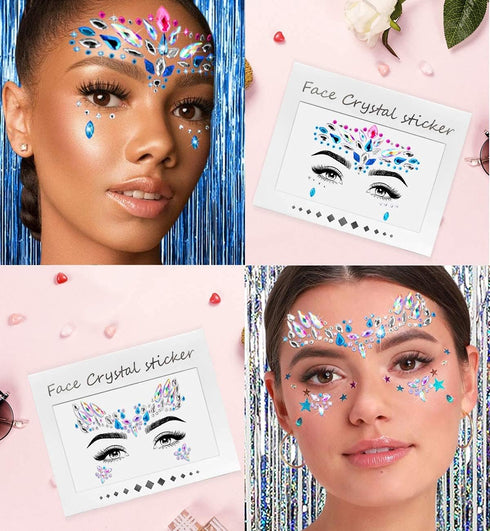 iMethod Face Jewels and Body Glitter - Face Gems, Mermaid Face Jewels Stick On, Holographic Cosmetic Face Glitter, for Festival Holiday Costumes & Halloween Alien Makeup, 12 Pcs