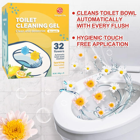 Simple Life Toilet Bowl Cleaner Gel | Fresh Flower Toilet Gel Stamp | Stops Limescale and Stains, 64 Stamps, Blue &