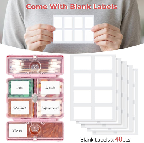 Zentiky Small Daily Pill Organizer with Labels, Medicine Pill Organizer Fit with Your Purse or Pocket for Travel