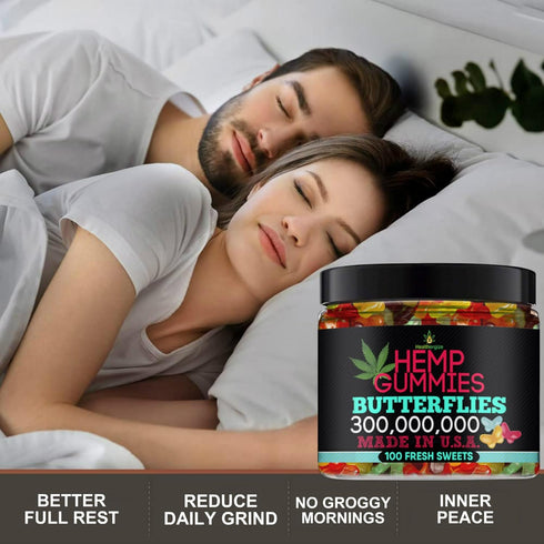Hemp Gummies Premium - Delicious Butterflies Gummy Bears, Natural Candy for Peace and Relaxation, 100 Count