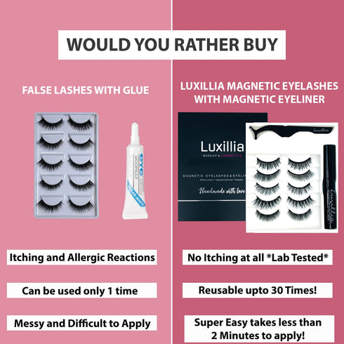 Luxillia Magnetic Eyelashes with Eyeliner 7 Piece Set, Natural Looking Magnetic Lashes Kit, Reusable Fake Eyelash,