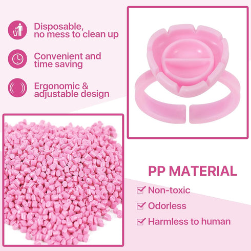 Pretty Memory Glue Rings for Eyelash Extensions, 100PCS Blooming Lash Glue Holder, Pink Volume Fanning Cup