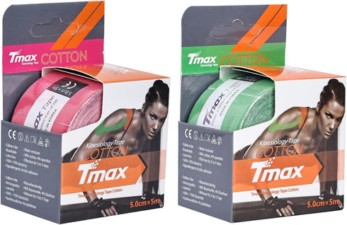 Tmax Waterproof Kinesiology Tape | Athletic Sports Tape for Injury, Muscle Support, Pain Relief (5 m * 5 cm, Pack of 2)