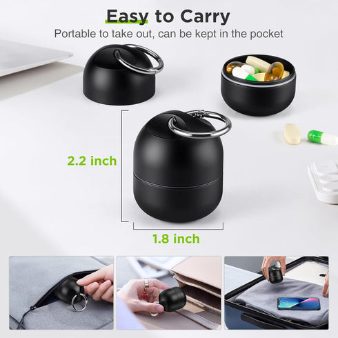 Zannaki Small Portable Single Pill Box Keychain - Metal Daily Travel Pill Organizer Case, Waterproof Pill Holder