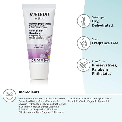 Weleda Hydrating Night Face Cream, 1 Fluid Ounce - Plant Rich Moisturizer with Iris Root