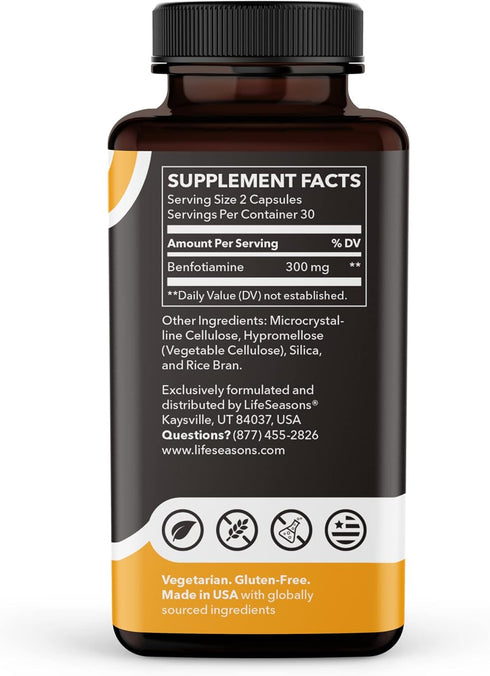 Life Seasons Benfotiamine - Fat Soluble Vitamin B1 - Supplement Support for Memory & Cognitive Performance - Enhances Healthy Circulation & Vision - Powerful Antioxidant Defense - 60 Capsules