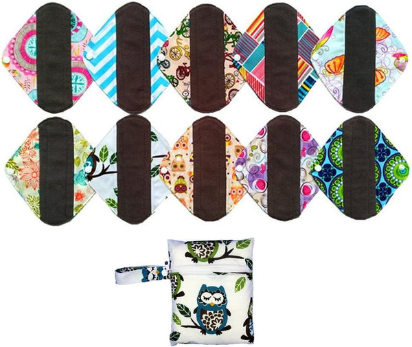 JOBEBE 10PCS 8 Inch Reusable Washable Menstrual Pads Sanitary Pads Panty Liner