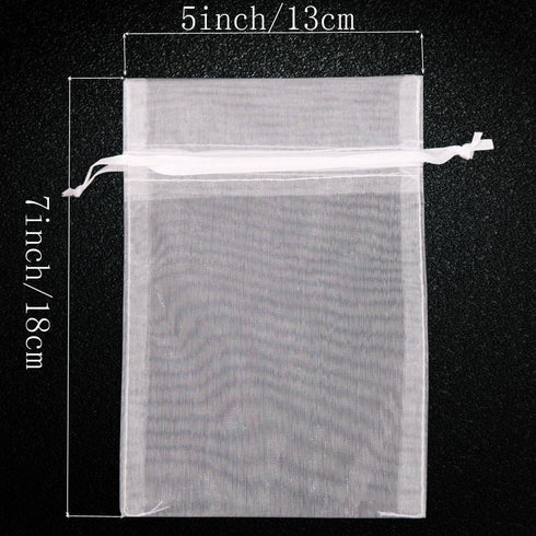 SumDirect 100Pcs 5x7 inch White Sheer Drawstring Organza Jewelry Pouches, Wedding Party Favor Bags