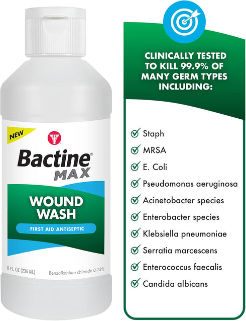 Bactine MAX First Aid Wound Wash - Antiseptic Liquid Kills 99.9% of Germs, Infection Protection for Minor Cuts,
