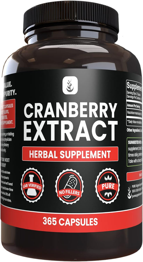 PURE ORIGINAL INGREDIENTS Cranberry Extract (365 Capsules) - No Fillers, Always Pure, Lab Verified