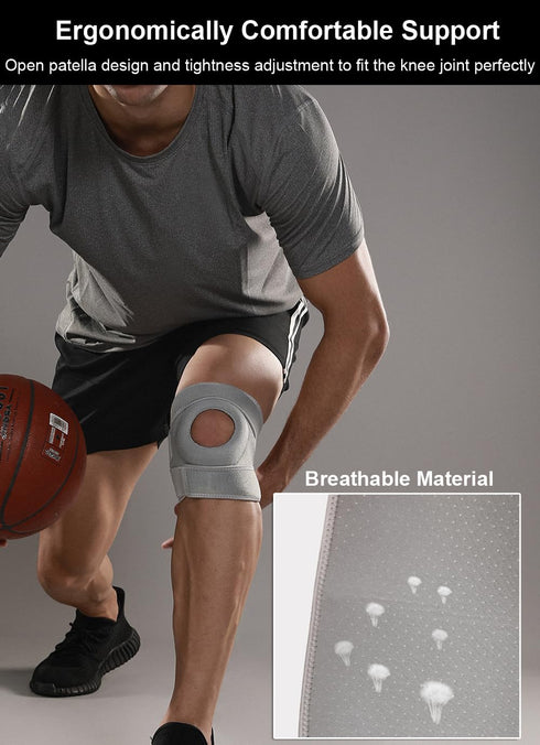 Knee Brace for Men and Women, Patellar Tendon Support Strap, Compression Sleeve for Knee Pain Relief (Gray)
