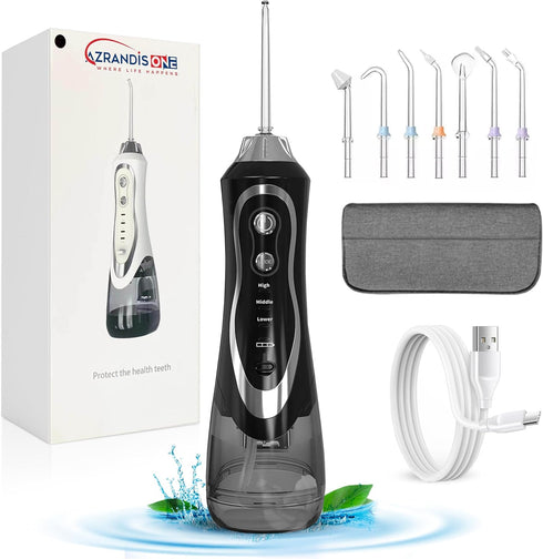 Water Dental Flosser Cordless for Teeth with Tongue Brush, 7 Nozzles, Portable Oral Irrigator, 3 Cleaning Modes