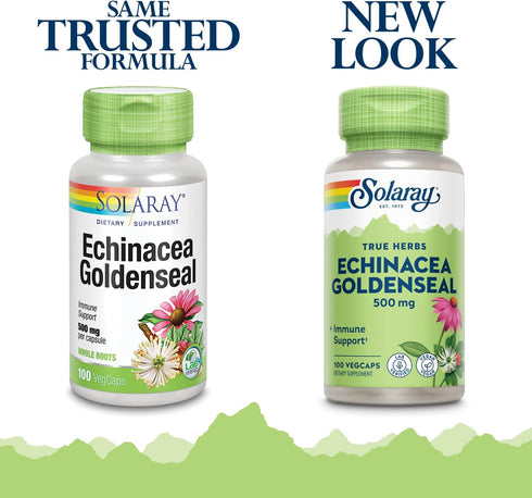 SOLARAY Echinacea Root & Goldenseal Root 500mg, 100 VegCaps, Healthy Immune & Respiratory Support