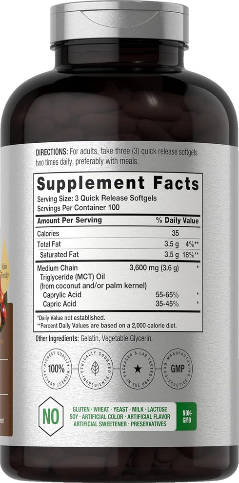 Horbaeach Keto MCT Oil Capsules 3600mg | 300 Softgels | Coconut Oil Pills, Non-GMO and Gluten Free