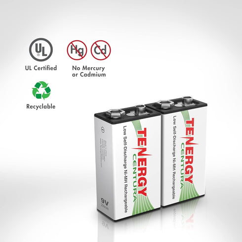 Tenergy Centura 9V NIMH Rechargeable Batteries, 200mAh Low Self-Discharge, 4 Pack