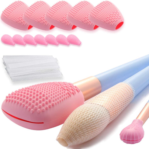 Silicone Travel Makeup Brush Holder with Cleaner Mat, Organizer Case for Foundation Eye Lip Brushes, 5-Pcs Large + 7