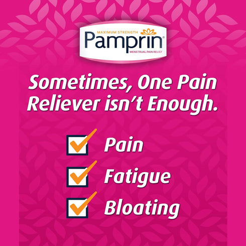Pamprin Maximum Strength Max Pain + Energy Formula, 24 Caplets for Menstrual Period Symptoms Relief, Cramps, Headache
