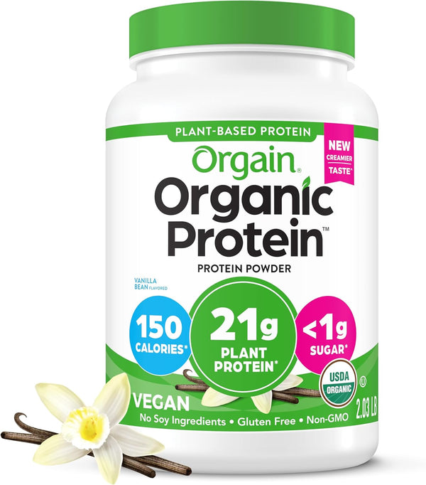 Orgain Organic Vegan Protein Powder, Vanilla Bean - 21g Plant Protein, 6g Prebiotic Fiber, Non-GMO, For Shakes &