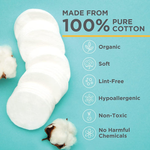 Organic Cotton Rounds, Compatible with Makeup Products, Eye Makeup Remover Pads, 300 Count - Noleo