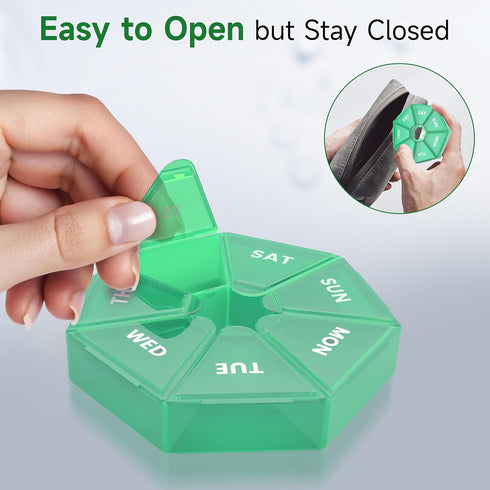 Weekly Pill Organizer 2 Pack - Portable Pill Box Medicine Case - 6 Colors (Seven Day) - Arthritis Friendly (Cyan)