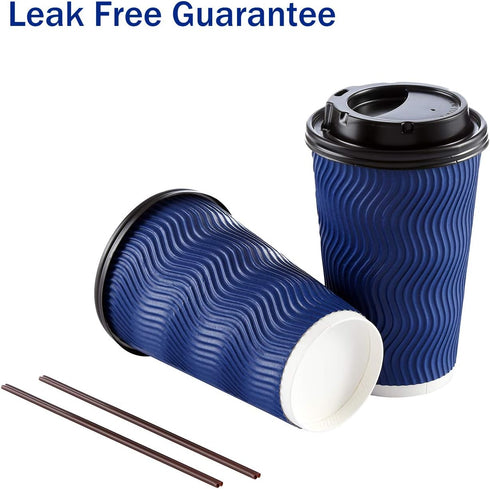 Kindpack 16 oz (90 Set) Disposable Coffee Cups with Lids and Straws - Togo Hot Paper Coffee Cup with Lid To Go