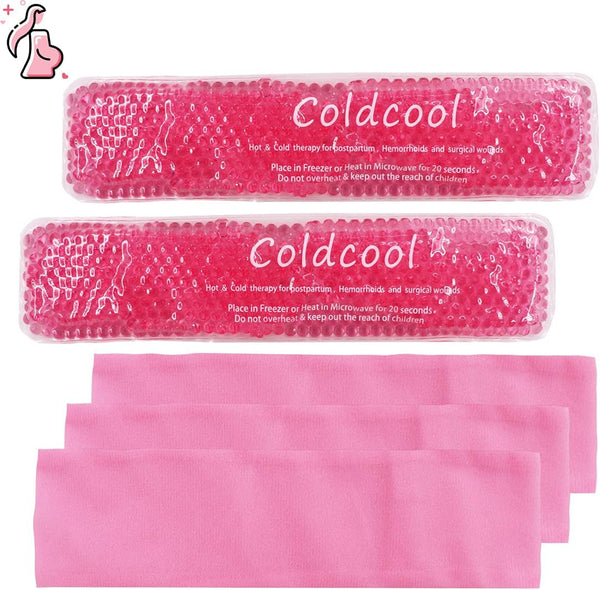Perineal Cold Packs, Reusable Cooling Pad for Postpartum and Hemorrhoid Pain Relief, 2 Pcs + 3 Washable Sleeves